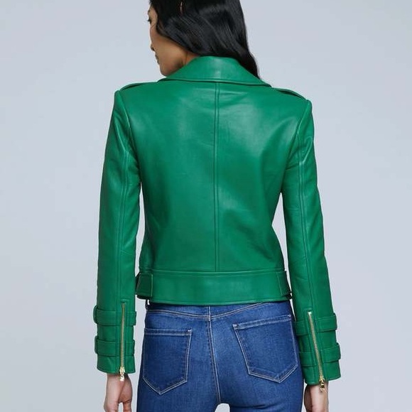 L'AGENCE Green Leather Double-Breasted Billie Moto Jacket - XS - NWT - Picture 2 of 3